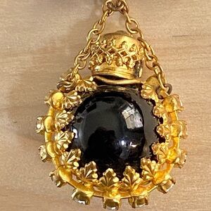 Vintage Midnight Blue Glass Perfume Bottle Brooch🖤